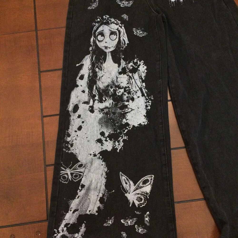 Corpse bride black wide leg women’s jeans large (8/10) - Picture 4 of 13